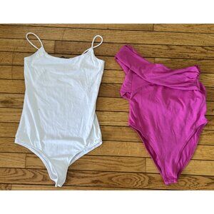 2 Zara Bodysuit Womens Size Small One Shoulder & String Snap Closure Top
